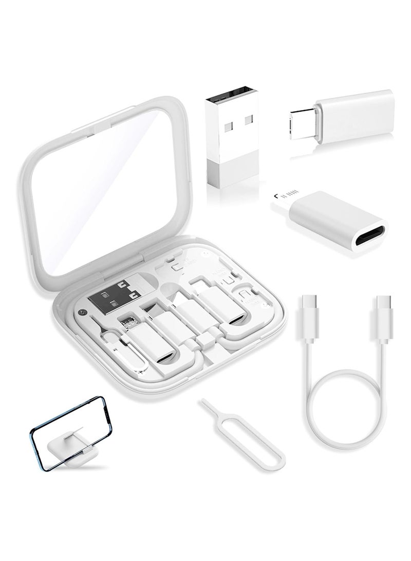 SYOSI USB C Adapter OTG Kit Multi Charging Cable Case Convertor USB C to iOS Device Type C Micro Adapter Data Transfer Contains Card Slot for Traveling Use as Phone Holder Contains Makeup Mirror - Image 1