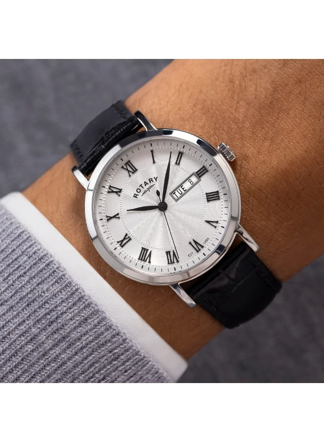Rotary  Rotary Men's Heritage Roman Numeral Stainless Steel Black Leather Strap Watch - GS05420/01 for Men | Best Price UAE