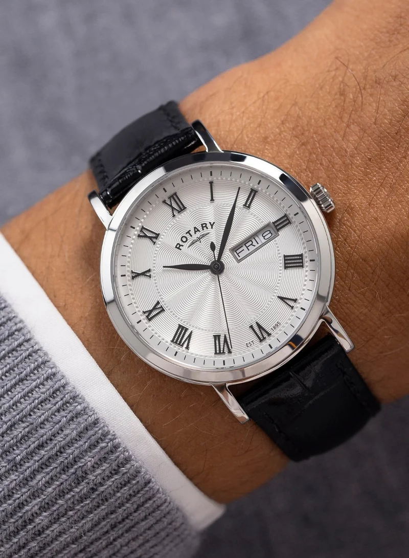 Rotary  Men's Heritage Analogue Watch, 37 mm, Silver Dial, Black Leather Strap for Men | Best Price UAE