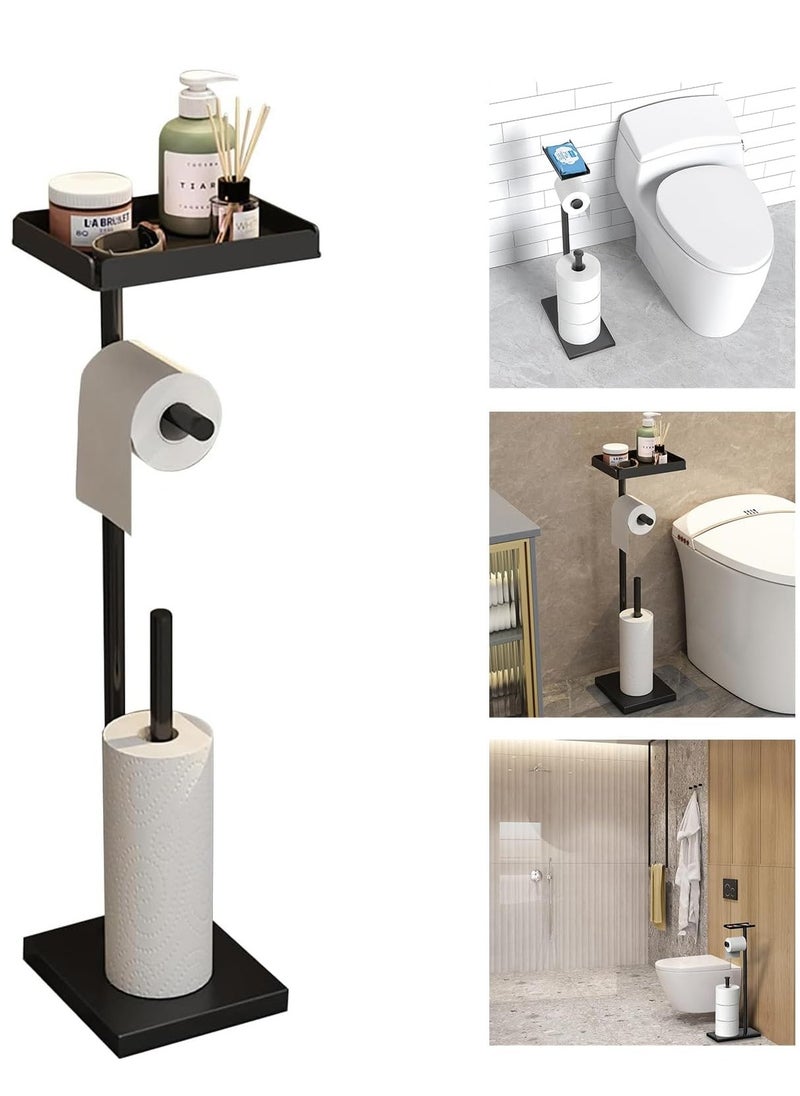 JOGAMS Free Standing Paper Holder Stand with Shelf Phone Shelf Bathroom Toliet Decor  Tissue Paper Roll Holder  - Image 1