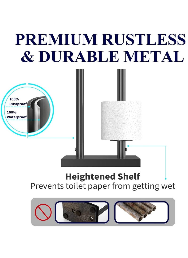 JOGAMS - Free Standing Paper Holder Stand with Shelf Phone Shelf Bathroom Toliet Decor  Tissue Paper Roll Holder - Image 1