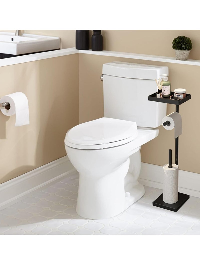 JOGAMS - Free Standing Paper Holder Stand with Shelf Phone Shelf Bathroom Toliet Decor  Tissue Paper Roll Holder - Image 1