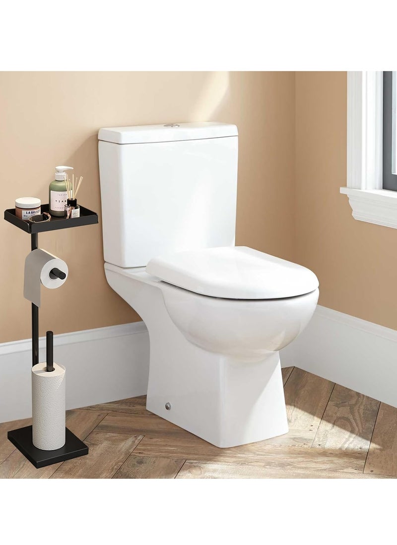 JOGAMS - Free Standing Paper Holder Stand with Shelf Phone Shelf Bathroom Toliet Decor  Tissue Paper Roll Holder - Image 1