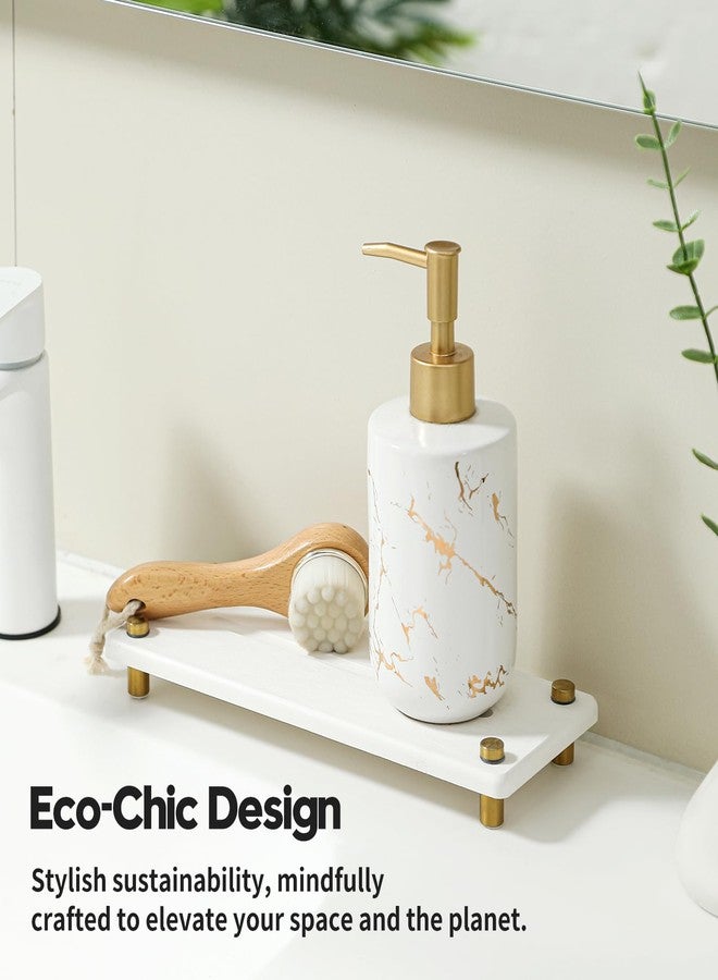 Razborci Water Absorbing Stone Sink Caddy Kitchen Sink Organizer Tray, Diatomite Bathroom Counter Tray, Gold Faucet Drying Mat Coaster Soap Dish Rack Riser Dispenser Sponge Holder, White 10" x 4" - Image 4