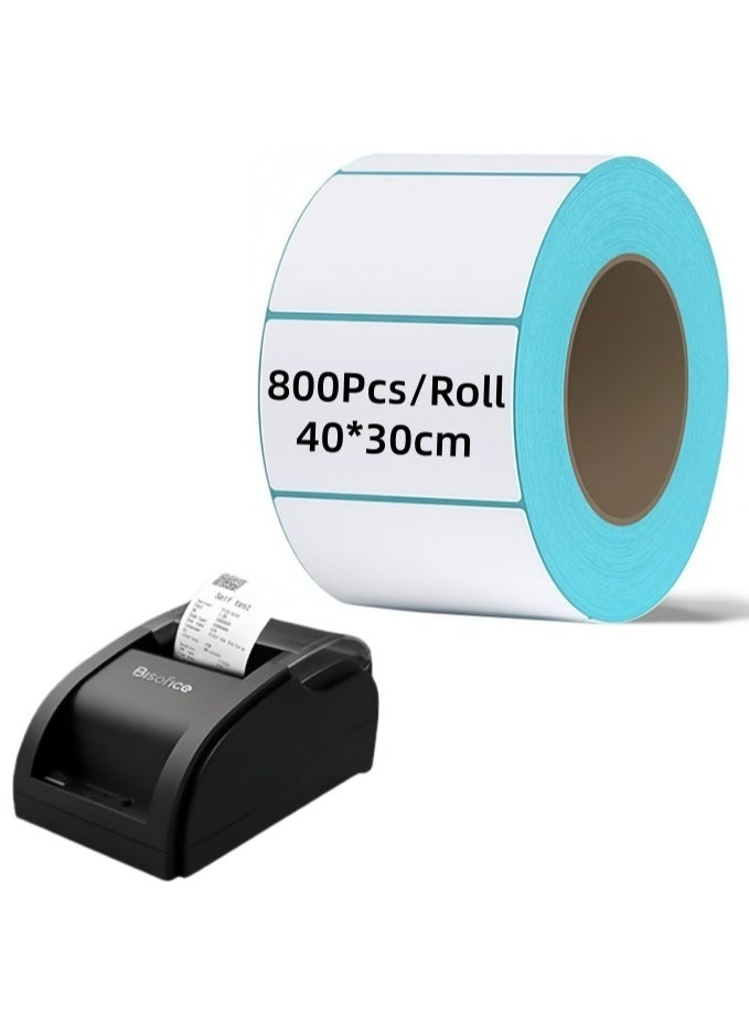 Lesha 40*30mm White Thermal Labels, Rectangle Thermal Printer Stickers, Self-Adhesive Durable Sticker with Perforation Line for Price, Barcodes, Mailing, Names, 800 Labels/1 Roll - Image 1
