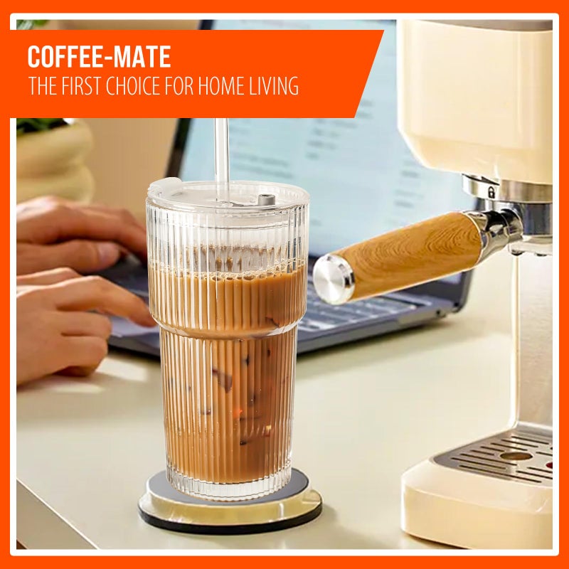 SUROQUE 20oz Ribbed Glass Tumblers with Lids & Straws, Ideal for Iced Coffee, Cocktails & More - Includes Cleaning Brush - Image 5
