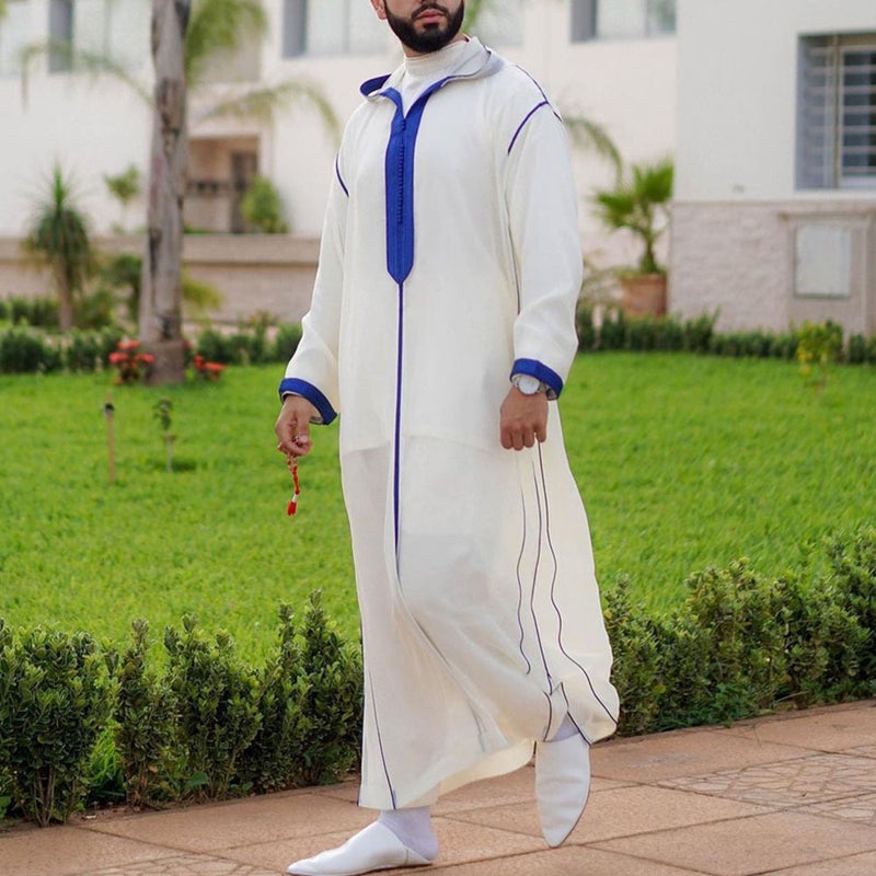 Men's Striped Hooded Kaftan Robe - Image 1