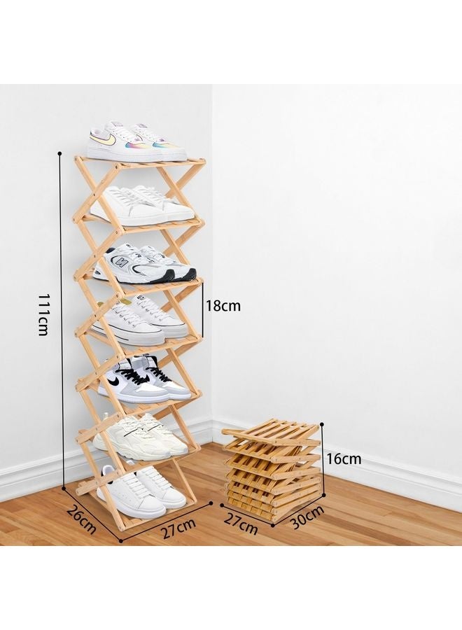 هومستر رف حذاء عمودي ضيق، 7 رف تخزين لمداس الحذاء المحمول القابل للطي من الدرجة، بدون رف حذاء دائم مجاني للممرات وغرف النوم ركن غرفة المعيشة والمساحات الصغيرة (7 طبقات) - Image 2