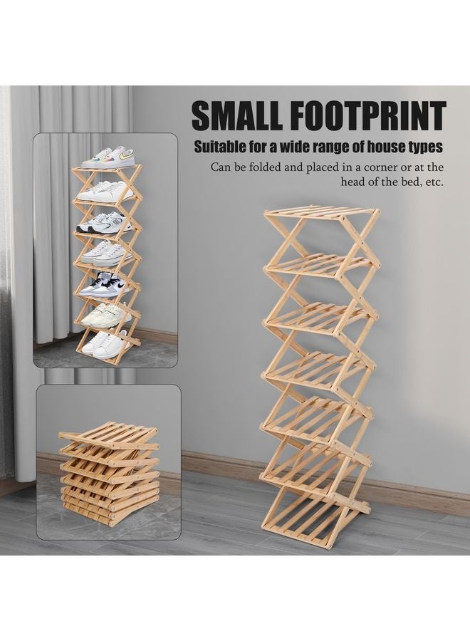 هومستر رف حذاء عمودي ضيق، 7 رف تخزين لمداس الحذاء المحمول القابل للطي من الدرجة، بدون رف حذاء دائم مجاني للممرات وغرف النوم ركن غرفة المعيشة والمساحات الصغيرة (7 طبقات) - Image 4