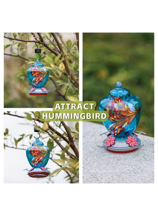 REZIPO Hummingbird Feeder With Perch - Hand Blown Glass - Blue - 38 Fluid Ounces Hummingbird Nectar Capacity Include Hanging Wires And Moat Hook - Image 4