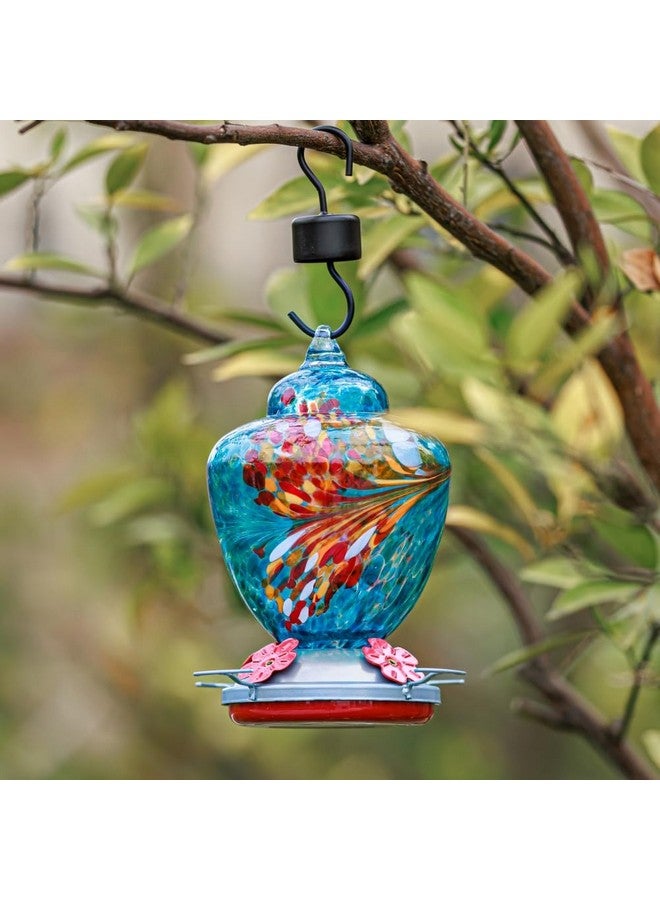 REZIPO Hummingbird Feeder With Perch - Hand Blown Glass - Blue - 38 Fluid Ounces Hummingbird Nectar Capacity Include Hanging Wires And Moat Hook - Image 2