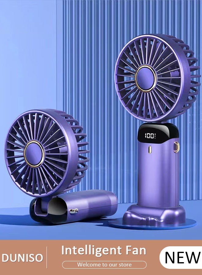 DUNISO مروحة محمولة للسفر، مروحة محمولة قابلة لإعادة الشحن، مروحة مكتب فائقة الهدوء بـ 5 سرعات مع بطارية طاقة شاشة رقمية قابلة للطي مروحة شخصية بحبل للرقبة ومضات ساخنة هدية في الهواء الطلق - Image 1