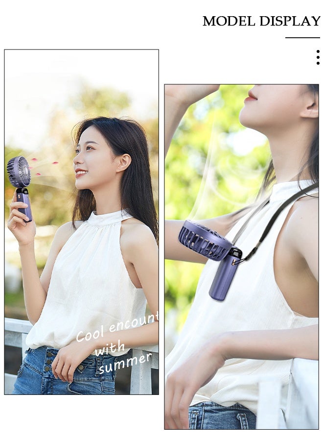 DUNISO مروحة محمولة للسفر، مروحة محمولة قابلة لإعادة الشحن، مروحة مكتب فائقة الهدوء بـ 5 سرعات مع بطارية طاقة شاشة رقمية قابلة للطي مروحة شخصية بحبل للرقبة ومضات ساخنة هدية في الهواء الطلق - Image 5