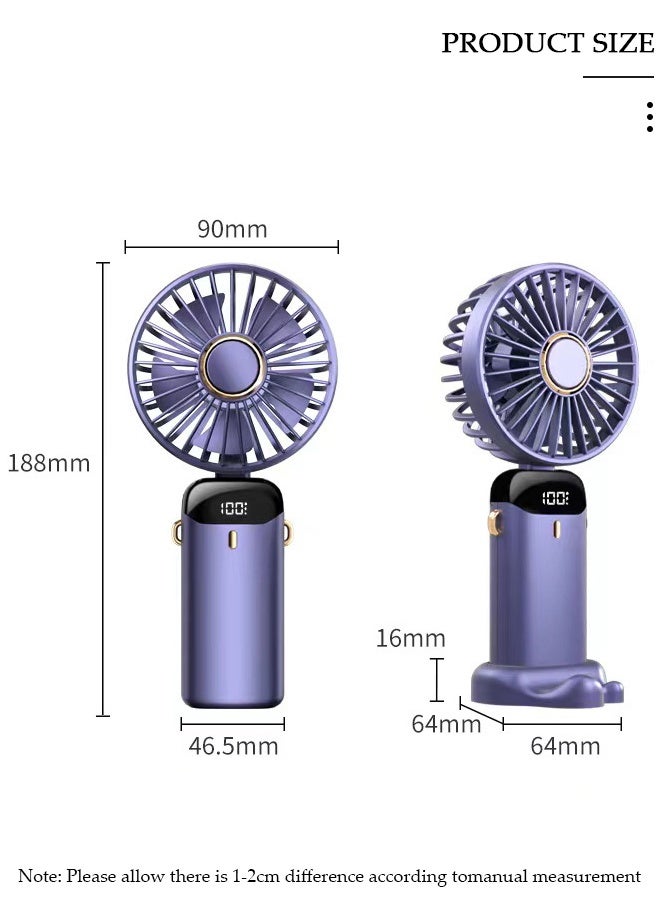 DUNISO مروحة محمولة للسفر، مروحة محمولة قابلة لإعادة الشحن، مروحة مكتب فائقة الهدوء بـ 5 سرعات مع بطارية طاقة شاشة رقمية قابلة للطي مروحة شخصية بحبل للرقبة ومضات ساخنة هدية في الهواء الطلق - Image 2