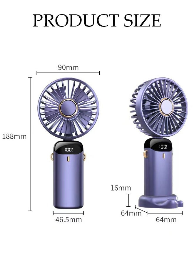 DUNISO مروحة محمولة للسفر، مروحة محمولة قابلة لإعادة الشحن، مروحة مكتب فائقة الهدوء بـ 5 سرعات مع بطارية طاقة شاشة رقمية قابلة للطي مروحة شخصية بحبل للرقبة ومضات ساخنة هدية في الهواء الطلق - Image 2
