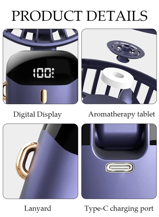 DUNISO مروحة محمولة للسفر، مروحة محمولة قابلة لإعادة الشحن، مروحة مكتب فائقة الهدوء بـ 5 سرعات مع بطارية طاقة شاشة رقمية قابلة للطي مروحة شخصية بحبل للرقبة ومضات ساخنة هدية في الهواء الطلق - Image 4