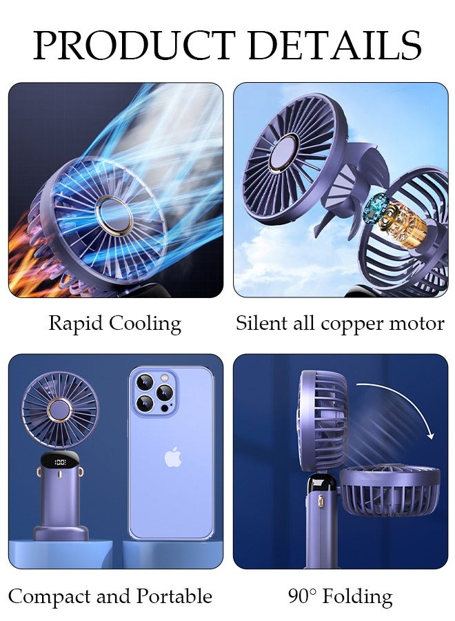 DUNISO مروحة محمولة للسفر، مروحة محمولة قابلة لإعادة الشحن، مروحة مكتب فائقة الهدوء بـ 5 سرعات مع بطارية طاقة شاشة رقمية قابلة للطي مروحة شخصية بحبل للرقبة ومضات ساخنة هدية في الهواء الطلق - Image 3