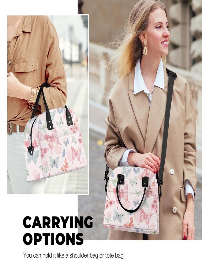 Clastyle Women Lunch Box Bag Flower Large Camping Adult Lunch Tote Insulated Cooler Bag for Office Work Picnic,Pink Butterfly - Image 2