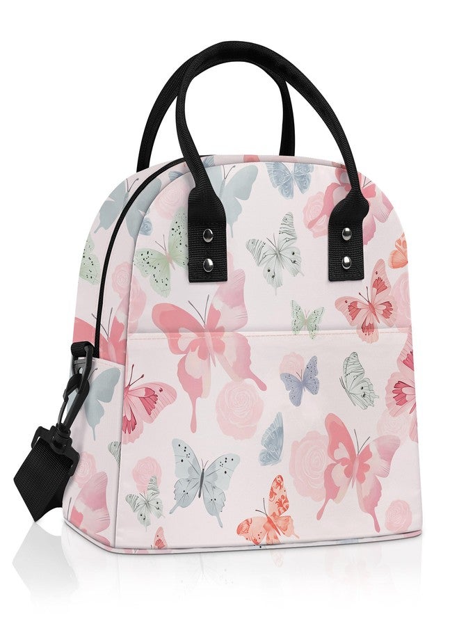 Clastyle Women Lunch Box Bag Flower Large Camping Adult Lunch Tote Insulated Cooler Bag for Office Work Picnic,Pink Butterfly - Image 1