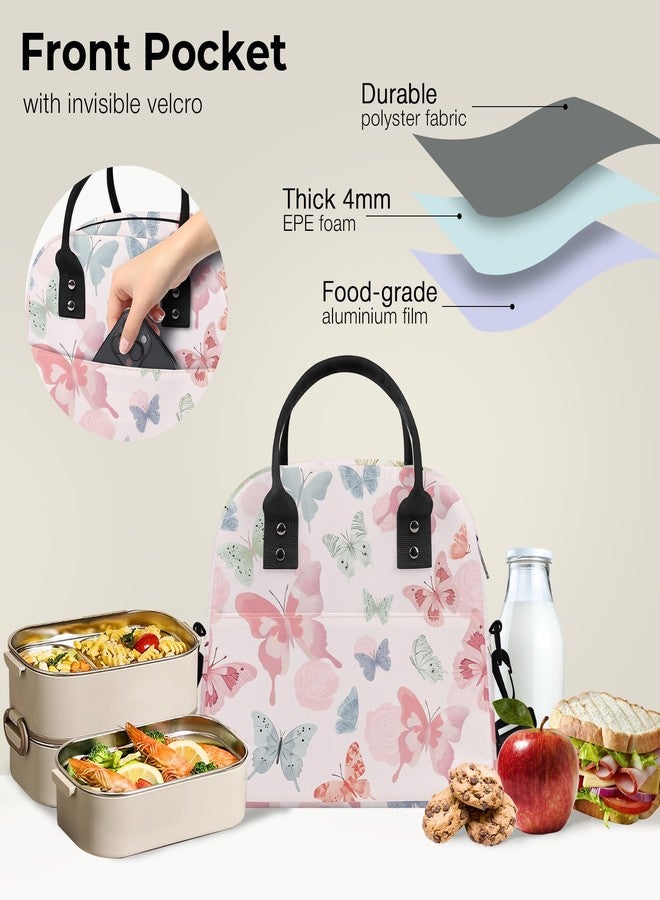 Clastyle Women Lunch Box Bag Flower Large Camping Adult Lunch Tote Insulated Cooler Bag for Office Work Picnic,Pink Butterfly - Image 5