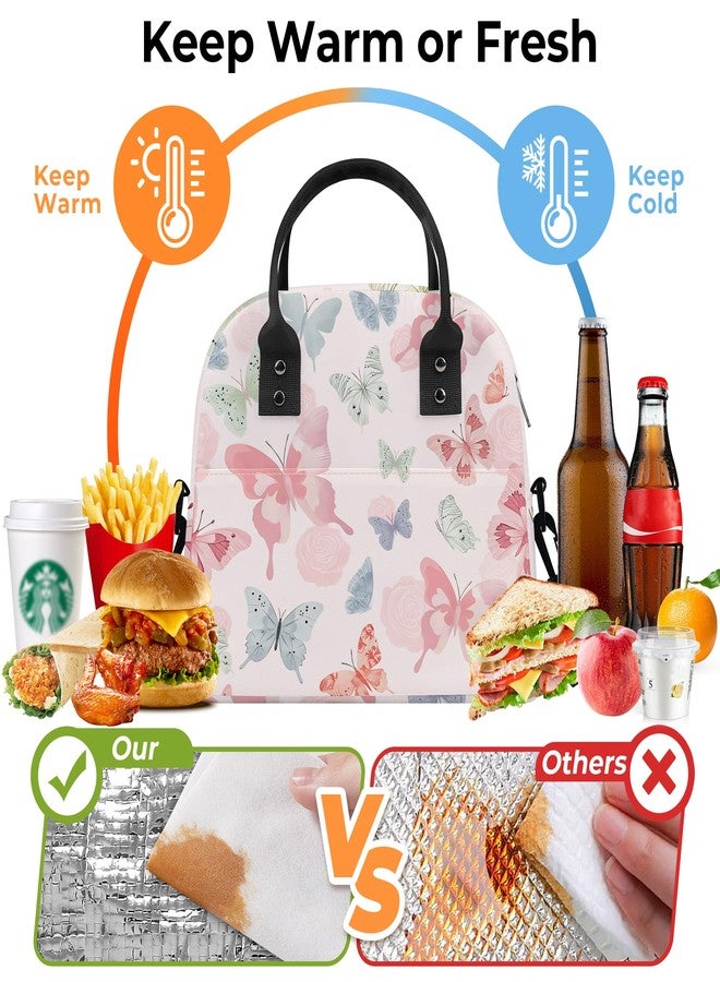 Clastyle Women Lunch Box Bag Flower Large Camping Adult Lunch Tote Insulated Cooler Bag for Office Work Picnic,Pink Butterfly - Image 3