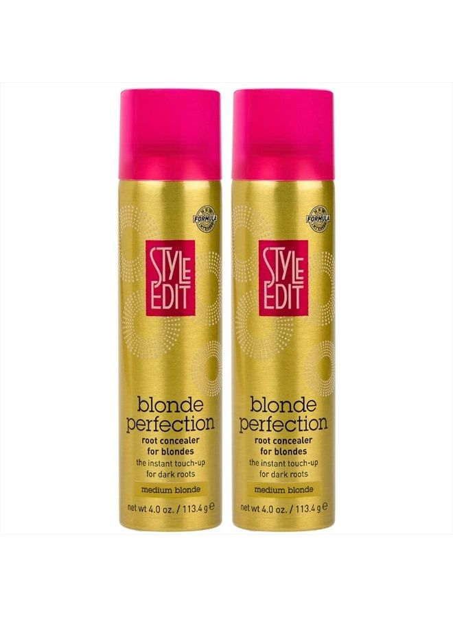 Style Edit MEDIUM BLONDE Root Concealer Touch Up Spray Instantly Covers Greys And Dark Roots - Professional Salon Quality Blonde Perfection Grays Cover Up Hair Products for Women 4 Ounce (Pack of 2) - Image 1