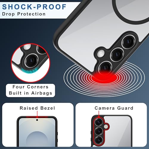 CEDO Magfit Cover for Samsung Galaxy S25 (5G) | Compatible with Magsafe Wireless Charging | Camera Protection Shockproof Backcover Case | Magnetic Ring Lock Transparent Acrylic Clear Backcase (Black) - Image 3