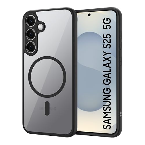 CEDO Magfit Cover for Samsung Galaxy S25 (5G) | Compatible with Magsafe Wireless Charging | Camera Protection Shockproof Backcover Case | Magnetic Ring Lock Transparent Acrylic Clear Backcase (Black) - Image 1