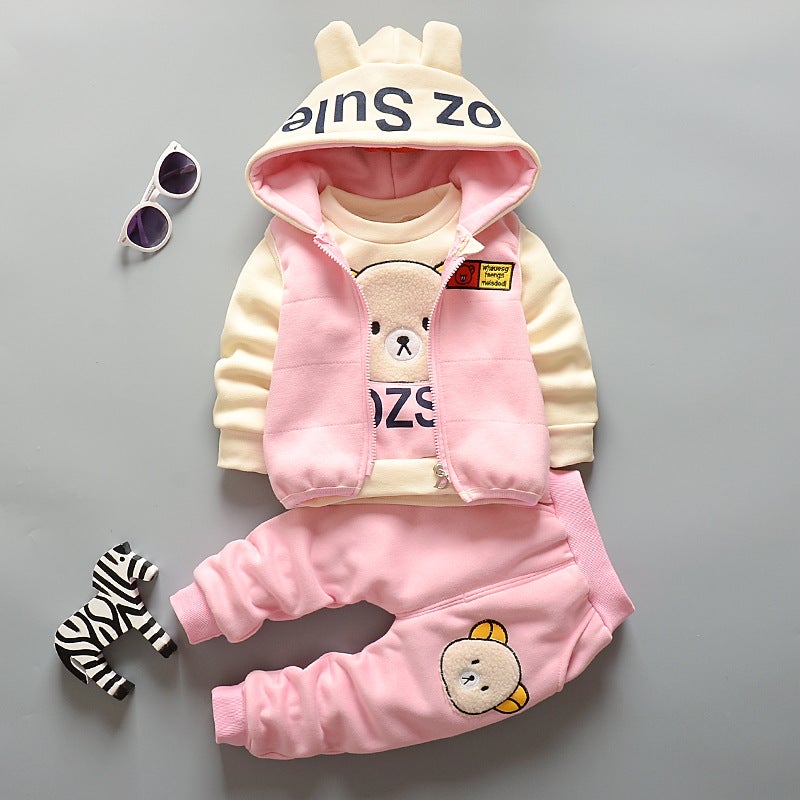 Girls' Spring and Autumn Three-Piece Suit Baby Children's 0-1-2-3 Years Old Children's Clothes Baby Boys Autumn and Winter Plus Velvet Suit 5 - Image 3