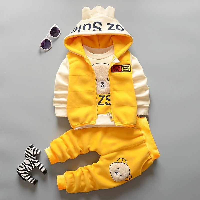 Girls' Spring and Autumn Three-Piece Suit Baby Children's 0-1-2-3 Years Old Children's Clothes Baby Boys Autumn and Winter Plus Velvet Suit 5 - Image 2