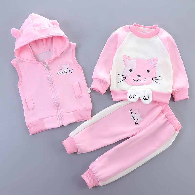 Girls' Spring and Autumn Three-Piece Suit Baby Children's 0-1-2-3 Years Old Children's Clothes Baby Boys Autumn and Winter Plus Velvet Suit 5 - Image 1