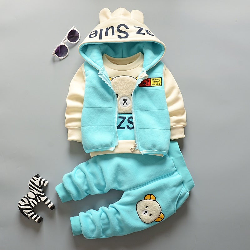 Girls' Spring and Autumn Three-Piece Suit Baby Children's 0-1-2-3 Years Old Children's Clothes Baby Boys Autumn and Winter Plus Velvet Suit 5 - Image 4