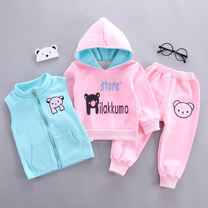Girls' Spring and Autumn Three-Piece Suit Baby Children's 0-1-2-3 Years Old Children's Clothes Baby Boys Autumn and Winter Plus Velvet Suit 5 - Image 5