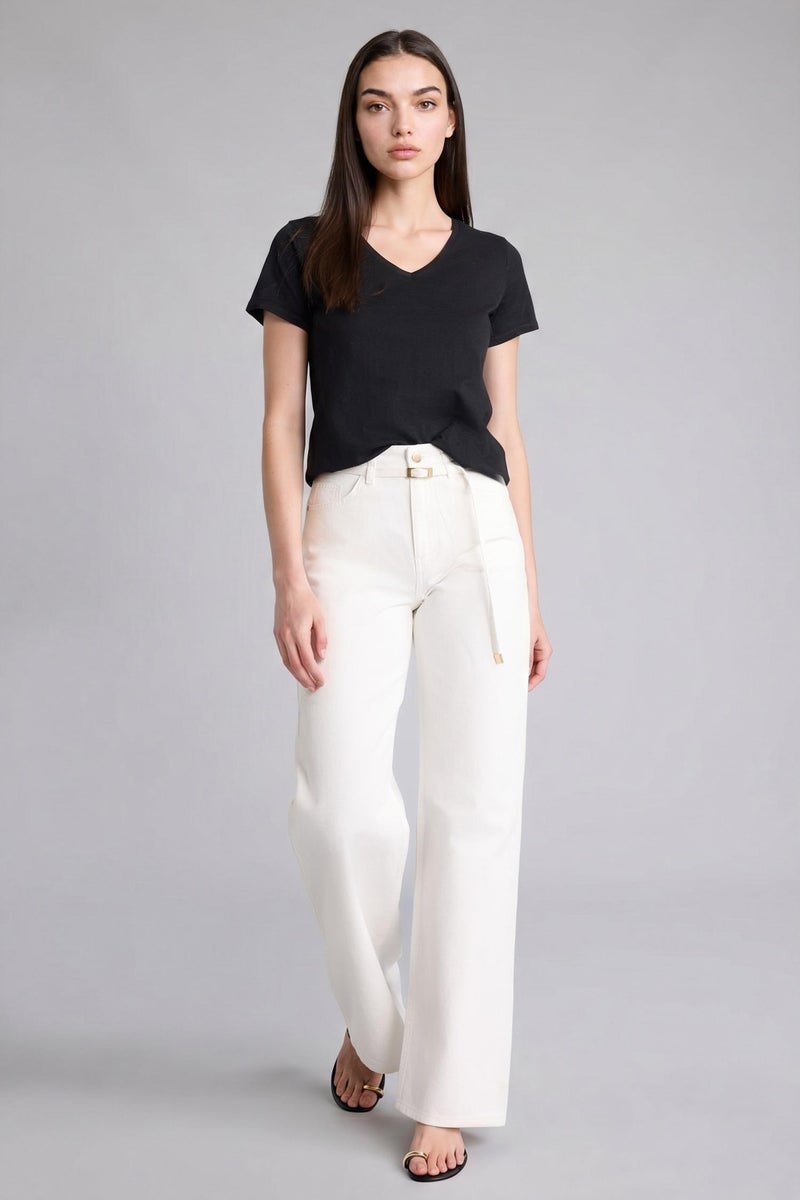 DeFacto White Woman Straight Wide High Waist Jeans Casual - Image 1
