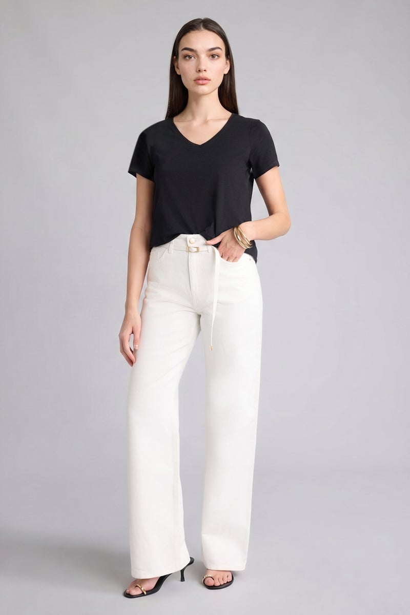 DeFacto White Woman Straight Wide High Waist Jeans Casual - Image 2