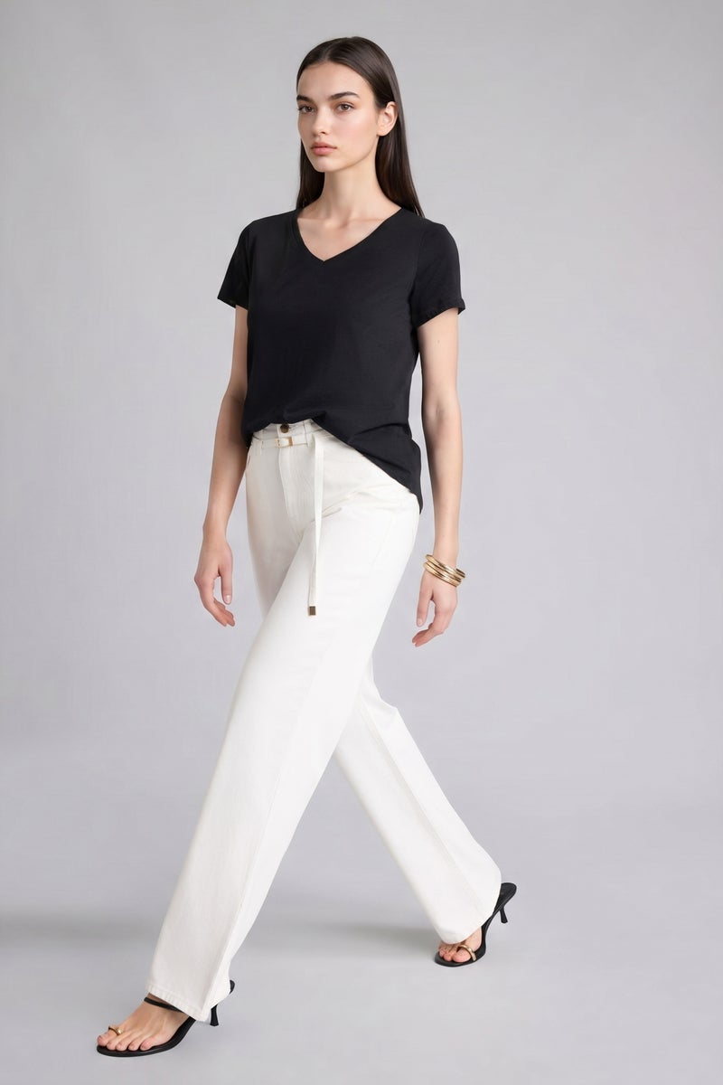 DeFacto White Woman Straight Wide High Waist Jeans Casual - Image 3