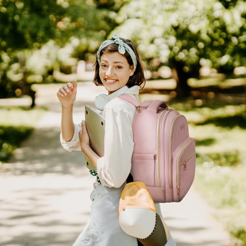 Arcoyard Small Rolling Backpack, 14.3 Inch Underseat Carry On Luggage With Wheels For Adults, Wheeled Backpack for Women, Travel Roller Bag, Pink - Image 2
