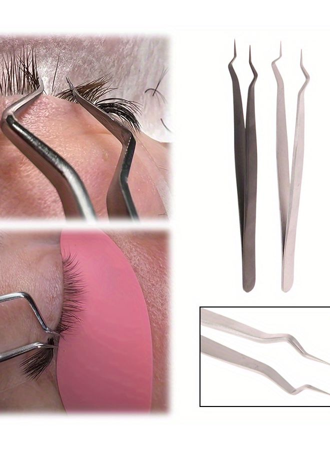 Professional Eyelash Extension Tweezers Silvery Precision Isolation Non Slip Grip Salon Use - Image 2