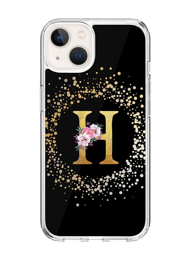 Stylizedd Classic Clear Case For iPhone 14 Plus, Hybrid Soft Case Flexible Edges Thin Cover- Custom Monogram Initial Letter Floral Pattern Alphabet - H(Black) - Image 1
