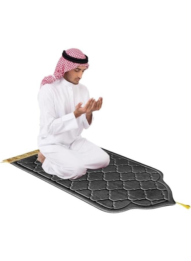 Plynox Prayer Mat Anti-Slip Velvet Top Islamic Prayer Mat Dome Style Thick Padded Sajadah Prayer Rug for Men Women Eid Gift Ramadan 70 x 110 cm (Ash Grey) - Image 1