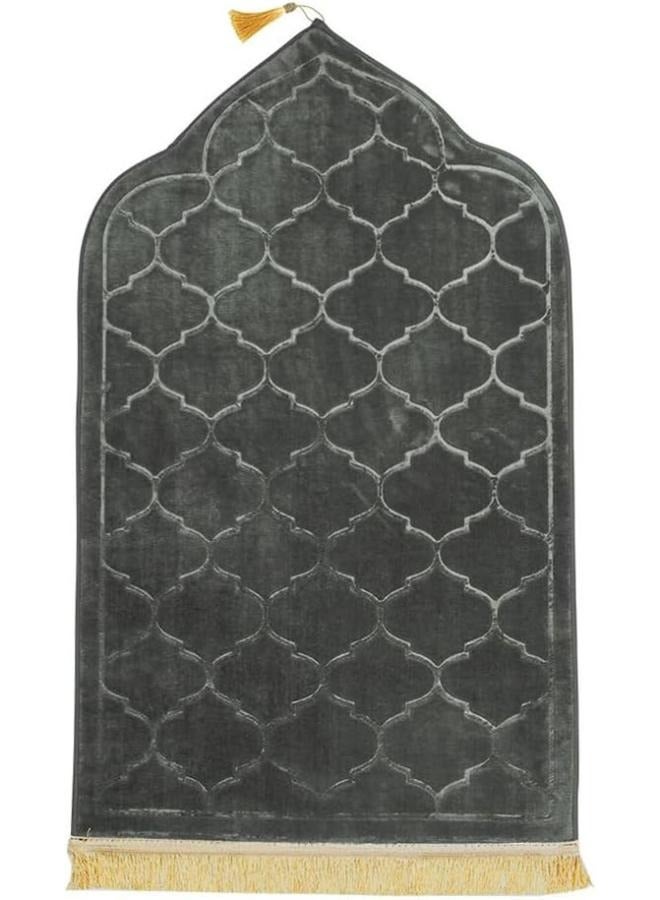Plynox Prayer Mat Anti-Slip Velvet Top Islamic Prayer Mat Dome Style Thick Padded Sajadah Prayer Rug for Men Women Eid Gift Ramadan 70 x 110 cm (Ash Grey) - Image 4