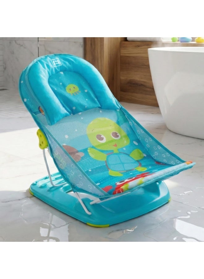Mee Mee Newborn Baby Bather Bath Chair |Foldable |3 Position Adjustable Chair |Washable Soft Mesh Seat Green - Image 4
