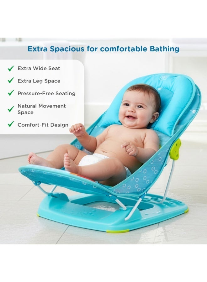 Mee Mee Newborn Baby Bather Bath Chair |Foldable |3 Position Adjustable Chair |Washable Soft Mesh Seat Green - Image 2