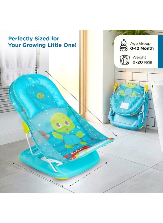 Mee Mee Newborn Baby Bather Bath Chair |Foldable |3 Position Adjustable Chair |Washable Soft Mesh Seat Green - Image 3