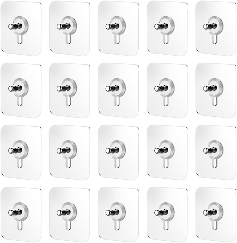 خطافات حائط لاصقة سلسة مع قضيب لولبي نانوي، خطافات إطارات صور غير قابلة للتتبع لتنظيم المنزل والمطبخ، 20 قطعة ملصقات سميكة مقاس 5.7×5.7 سم للتعليق دون تلف - Image 1