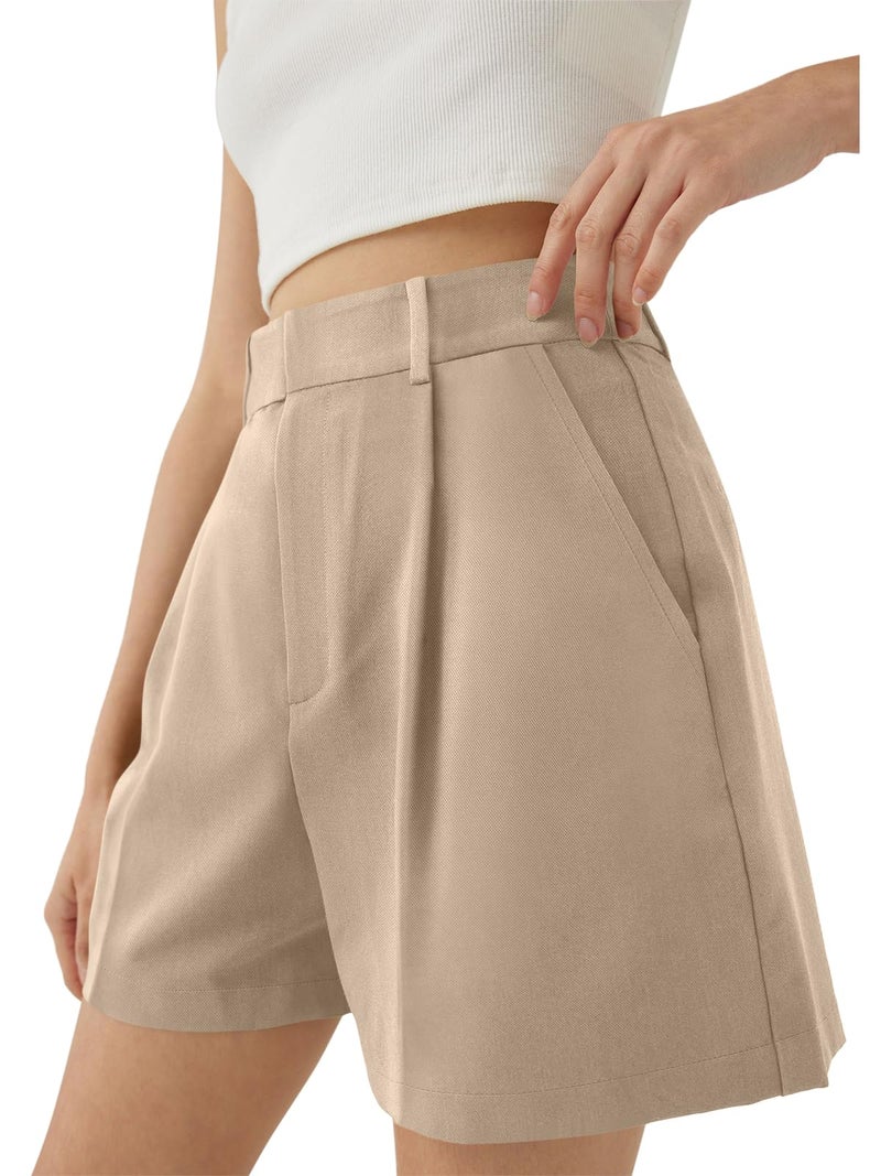 NIMIN Shorts for Women High Waisted Dressy Tailored Work Shorts Pleated Business Casual Work Office 2026 Spring Summer Trendy Trouser Linen Shorts Light Brown - Image 3