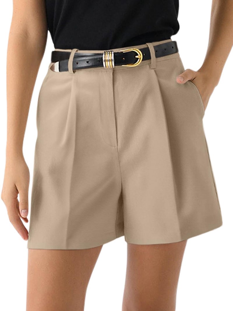 NIMIN Shorts for Women High Waisted Dressy Tailored Work Shorts Pleated Business Casual Work Office 2026 Spring Summer Trendy Trouser Linen Shorts Light Brown - Image 5