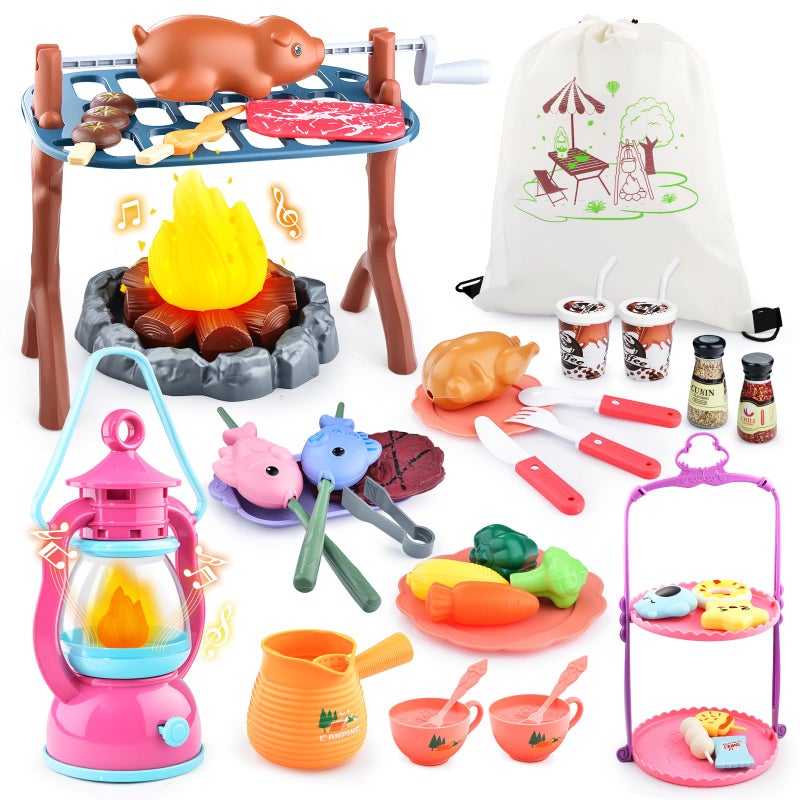 CAPTAIN CHAOWING Kids Camping Toys Set 50 PCS with Campfire BBQ Grill Food Toy and Lantern Kids Camping Gear with Storage Bag for Pretend Play Outdoor Indoor Learning Christmas Birthday Gift for Toddlers Ages 35 - Image 3