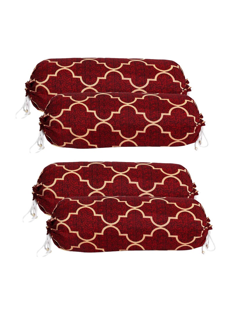 Kuber Industries Kuber Industries Bolster Cover Soft Cotton Bolster Cover SetDiwan Round Bolster Pillow CoversLuxurious Lattice Print Roll Masand Cover 16x32 InchPack of 4 Red  - Image 1