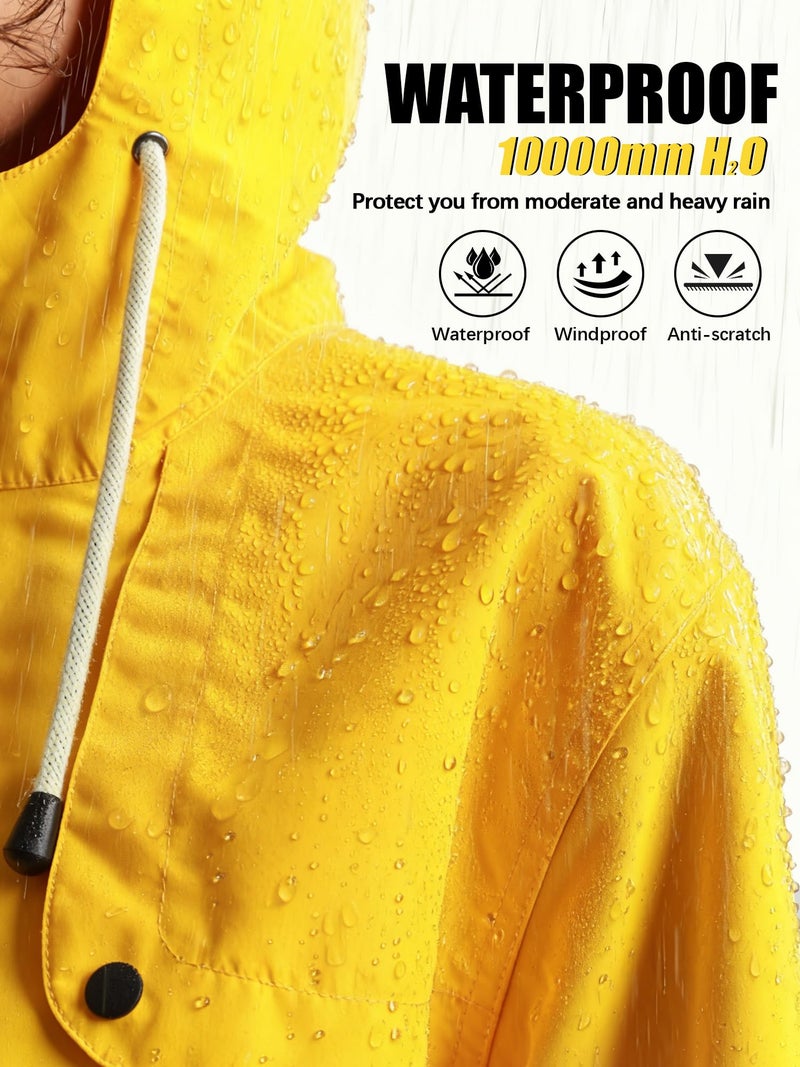 PITINAN Women's Yellow Raincoat Hooded Spring Jackets For Women Waterproof Rain Jacket Lined Long Raincoat For Womens Travel Rain Jacket Cute Trench Coat Yellow L - Image 2